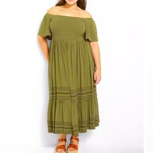 Plus-size olive green maxi dress